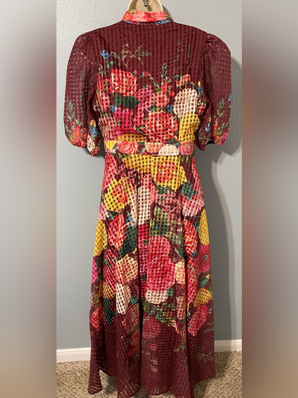 Dalia MacPhee Floral Tie-Neck Maxi Dress Balloon Sleeve Cottagecore NWT Medium - Picture 4 of 11
